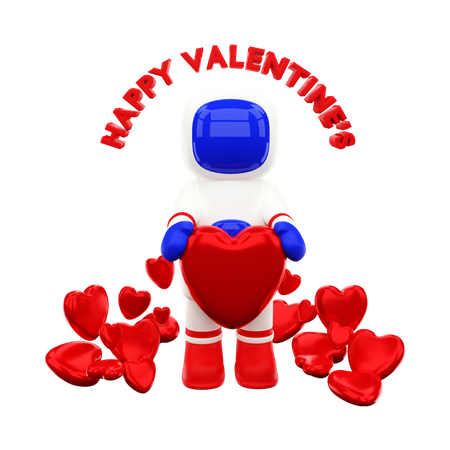 Astronaut Celebrating Valentines With Heart 3D Illustration