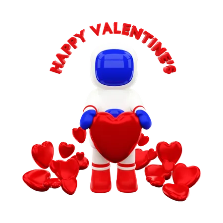 Astronaut Celebrating Valentines With Heart  3D Illustration