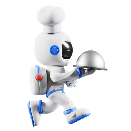 Astronaut chef with serving tray  3D Illustration