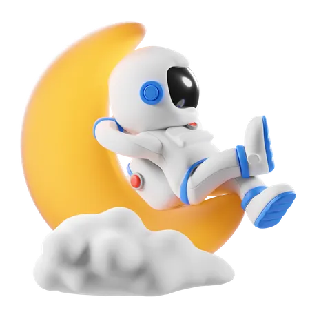 Astronaut chill on the moon  3D Illustration