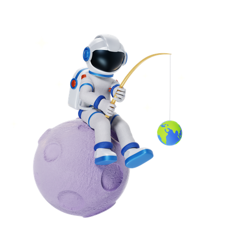 Astronaut Doing Fishing  3D Illustration