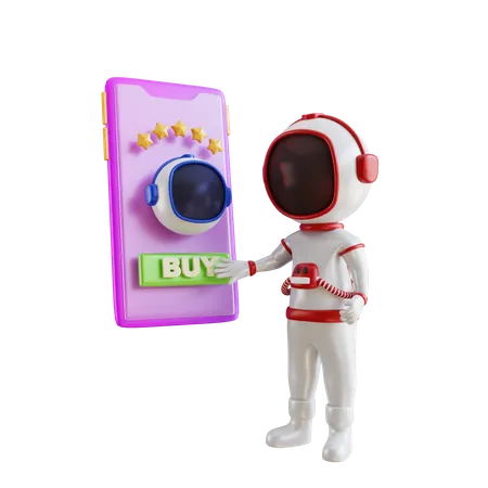 3 D Astronaut Character Buy A Helmet With Smartphone 3D Illustration