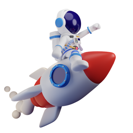Astronaut Doing Rocket Ride  3D Illustration