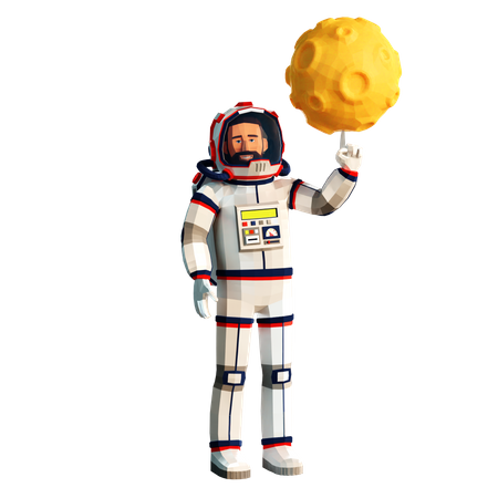 Astronaut lässt den Mond auf seinem Finger kreisen  3D Illustration