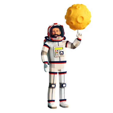 Astronaut lässt den Mond auf seinem Finger kreisen  3D Illustration