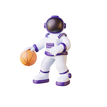 Astronaut Dribbling Basketball  3D Illustration