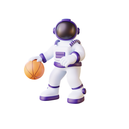 Astronaut Dribbling Basketball 3D Illustration