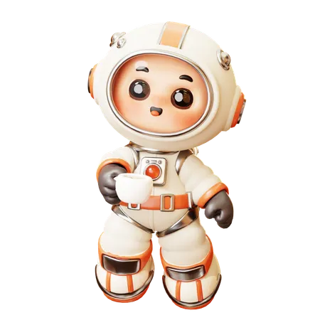 Astronaut Drinking Coffee  3D Illustration