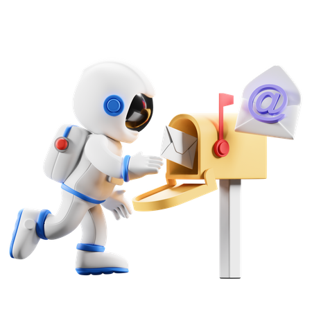 Astronaut droping mail in mailbox 3D Illustration