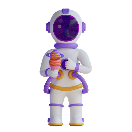 Astronaut Eating Ice Cream  3D Illustration