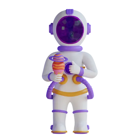 Astronaut Eating Ice Cream 3D Illustration