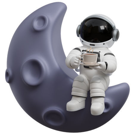 Astronaut Enjoying Coffee On The Moon  3D Illustration