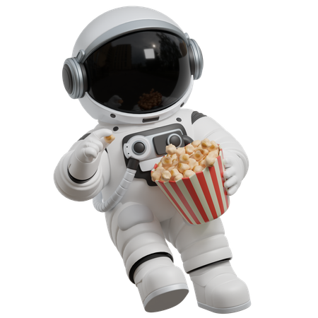 Astronaut Enjoying Popcorn Space  3D Illustration