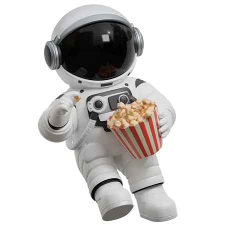 Astronaut Enjoying Popcorn Space  3D Illustration