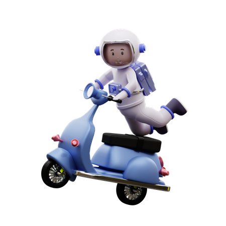 Astronaut auf einem Roller  3D Illustration