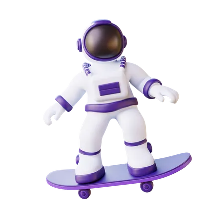 Astronaut fährt Skateboard  3D Illustration