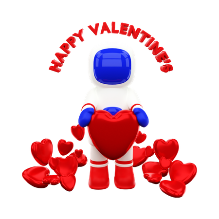 Astronaut feiert Valentinstag mit Herz  3D Illustration