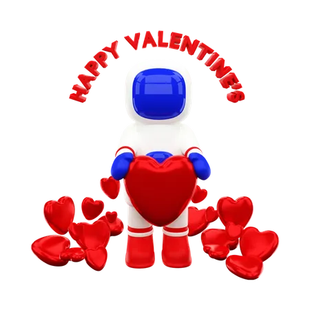 Astronaut feiert Valentinstag mit Herz  3D Illustration