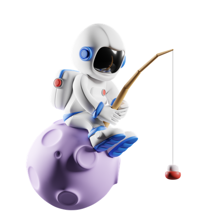 Astronaut fishing  3D Illustration