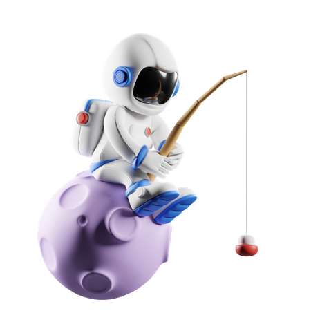 Astronaut fishing 3D Illustration