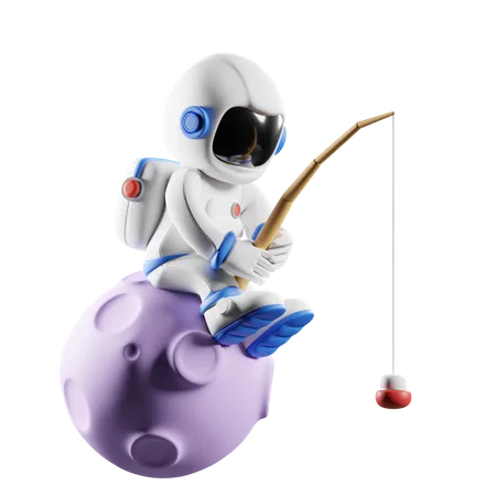 Astronaut fishing  3D Illustration