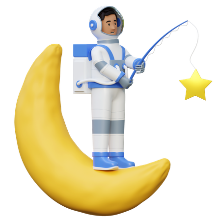 Astronaut Fishing In Moon  3D Illustration