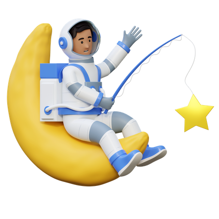 Astronaut Fishing In Moon  3D Illustration