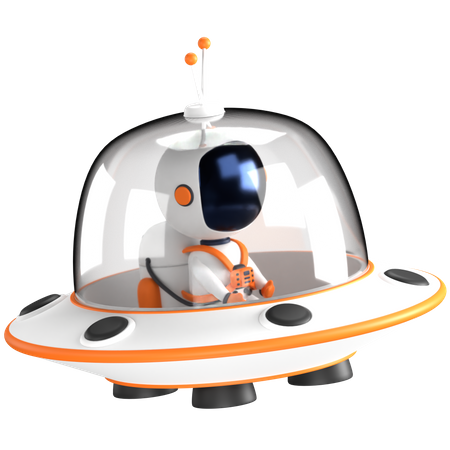 Astronaut fliegendes ufo untertasse  3D Illustration