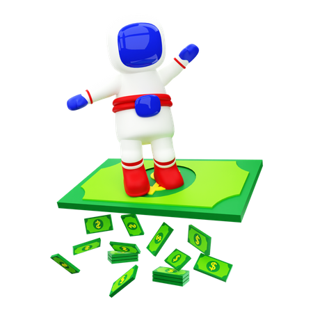 Astronaut fliegt auf Geld  3D Illustration