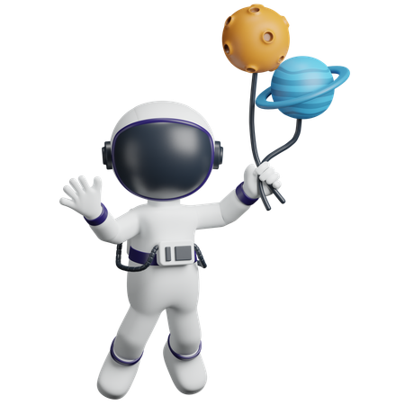 Astronaut fliegt mit Ballon1  3D Icon