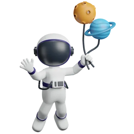 Astronaut fliegt mit Ballon1  3D Icon