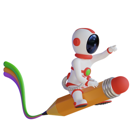 Astronaut fliegt mit Bleistiftrakete  3D Illustration
