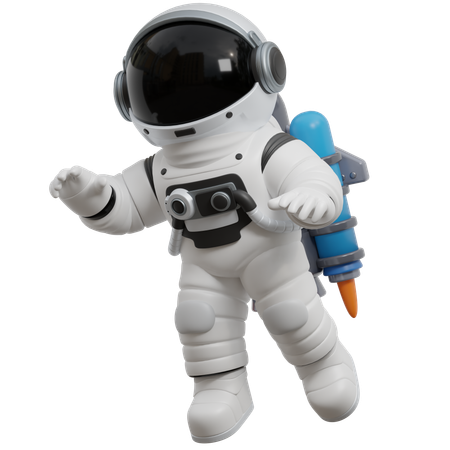 Astronaut fliegt mit Jetpack  3D Illustration