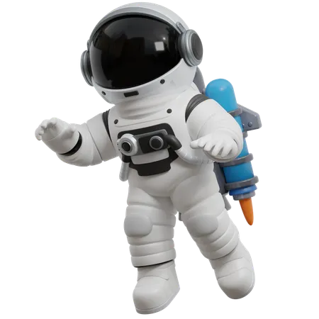 Astronaut fliegt mit Jetpack  3D Illustration