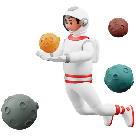 Astronaut fliegt mit dem Mars  3D Illustration