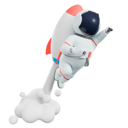 Astronaut fliegt mit Rakete  3D Illustration