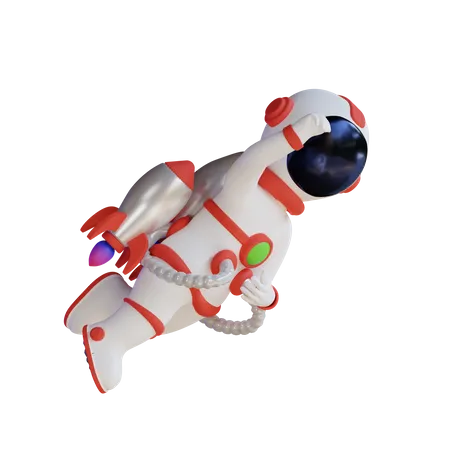 Astronaut fliegt mit Rakete  3D Illustration