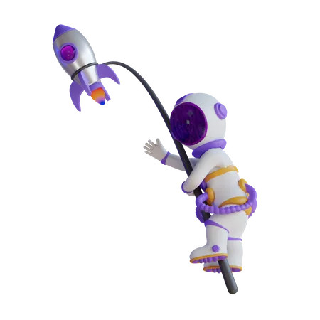 Astronaut fliegt mit Rakete  3D Illustration