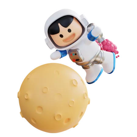3 D Illustration Astronaut Floating On The Moon 3D Icon