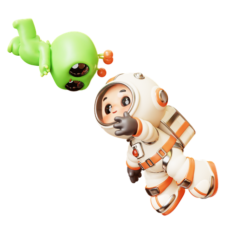 Astronaut Floating With Alien  3D Illustration