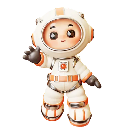3 D Cute Cartoon Futuristic Astronaut Spaceman Greeting Gesture Science Technology Space Fiction Universe Exploration Concept 3D Illustration