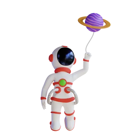 Astronaut Floating With planet Balloon  3D Illustration