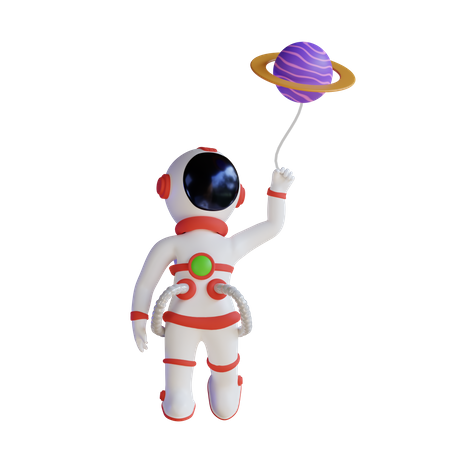 Astronaut Floating With planet Balloon 3D Illustration