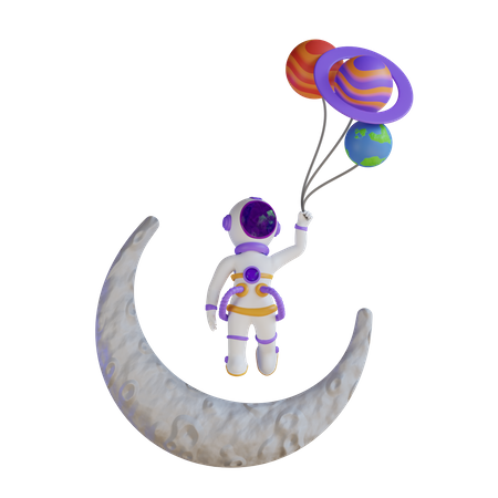 Astronaut Floating With Planet balloons  3D Illustration