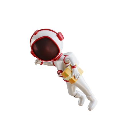 Astronaut Fly With Box  3D Illustration