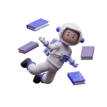 Astronaut Flying A Book  3D Illustration