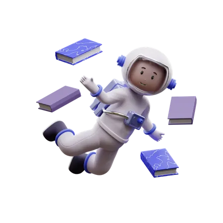 Astronaut Flying A Book  3D Illustration