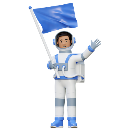 Astronaut Flying And Holding Flag In Space  3D Illustration