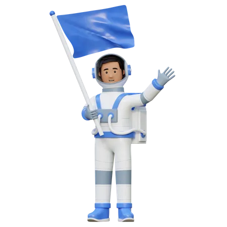 Astronaut Flying And Holding Flag In Space  3D Illustration