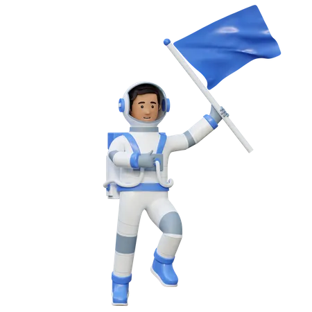 Astronaut Flying And Holding Flag In Space  3D Illustration